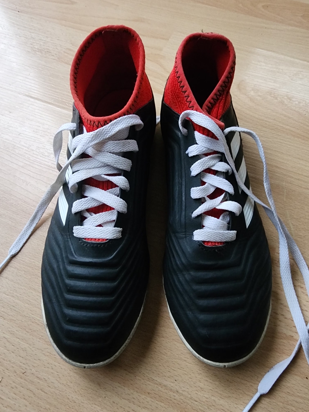 Adidas Black and Red Indoor Sneakers with White Stripes